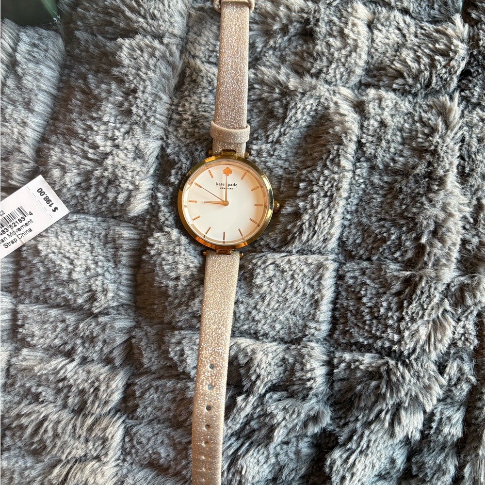 Kate Spade New York Holland Three-Hand Rose Gold-Tone Glitter Leather Watch 34mm - Picture 4 of 8